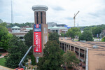 Presidental Debate 2020 Banner on Bell Tower 06 by Belmont University and Sam Simpkins