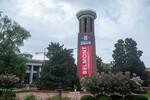Presidental Debate 2020 Banner on Bell Tower 09 by Belmont University and Sam Simpkins