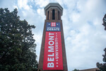 Presidental Debate 2020 Banner on Bell Tower 10 by Belmont University and Sam Simpkins