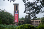 Presidental Debate 2020 Banner on Bell Tower 15 by Belmont University and Sam Simpkins