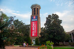Presidental Debate 2020 Banner on Bell Tower at Sunset 03 by Belmont University and Sam Simpkins