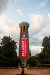 Presidental Debate 2020 Banner on Bell Tower at Sunrise 01 by Belmont University and Sam Simpkins