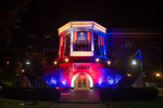 Presidental Debate 2020 Banner on Bell Tower at Night 05 by Belmont University and Sam Simpkins